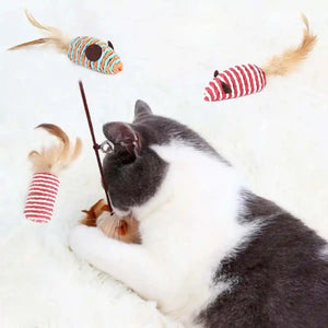 Cat Feather Toy Set with Wooden Wand and Bell