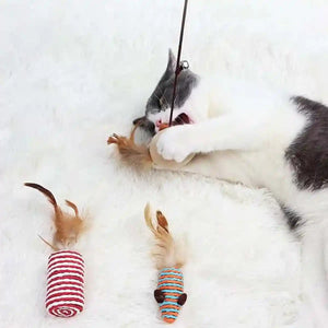 Cat Feather Toy Set with Wooden Wand and Bell