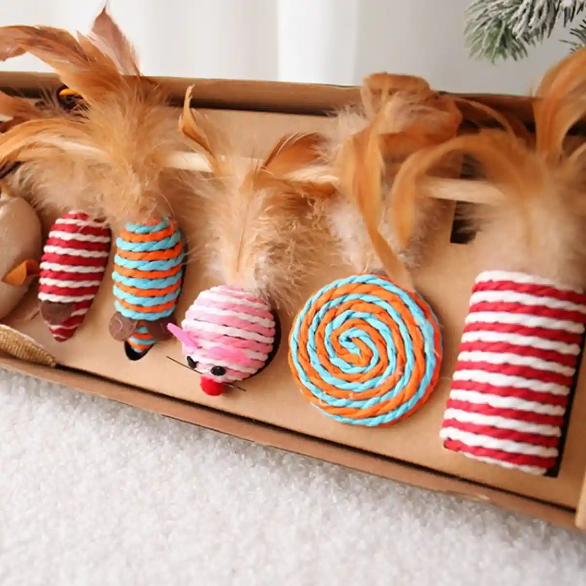 Cat Feather Toy Set with Wooden Wand and Bell