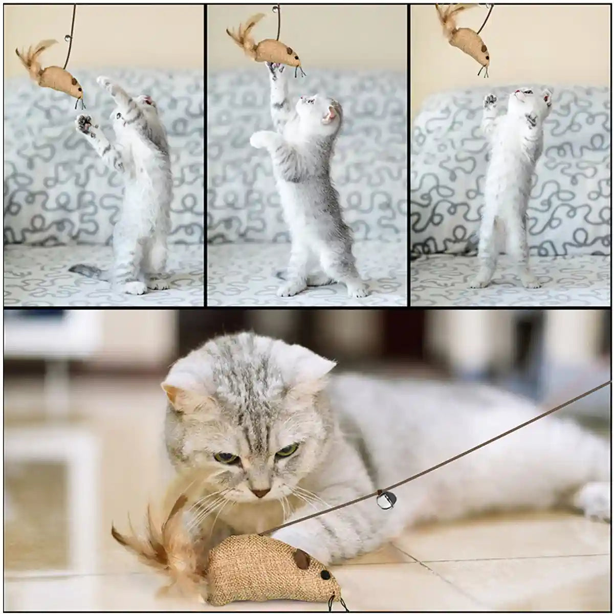 Cat Feather Toy Set with Wooden Wand and Bell