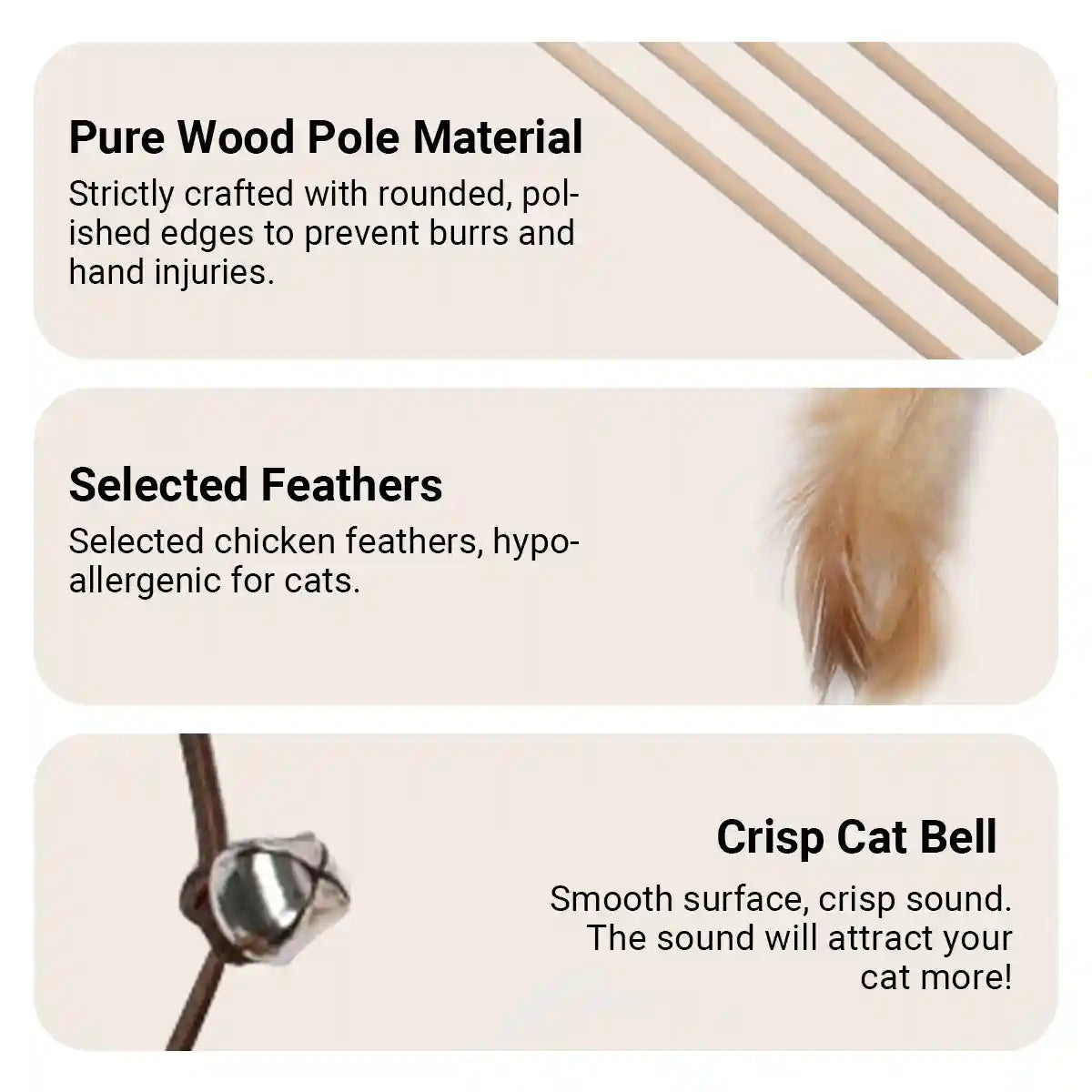 Cat Feather Toy Set with Wooden Wand and Bell