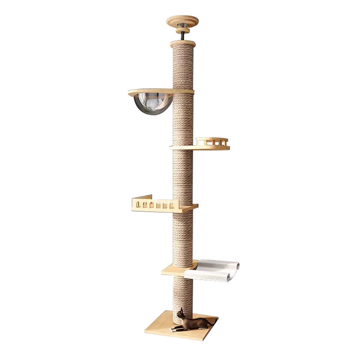 Adjustable Floor-to-Ceiling Cat Tree with Solid Wood Platforms