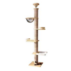 Adjustable Floor-to-Ceiling Cat Tree with Solid Wood Platforms