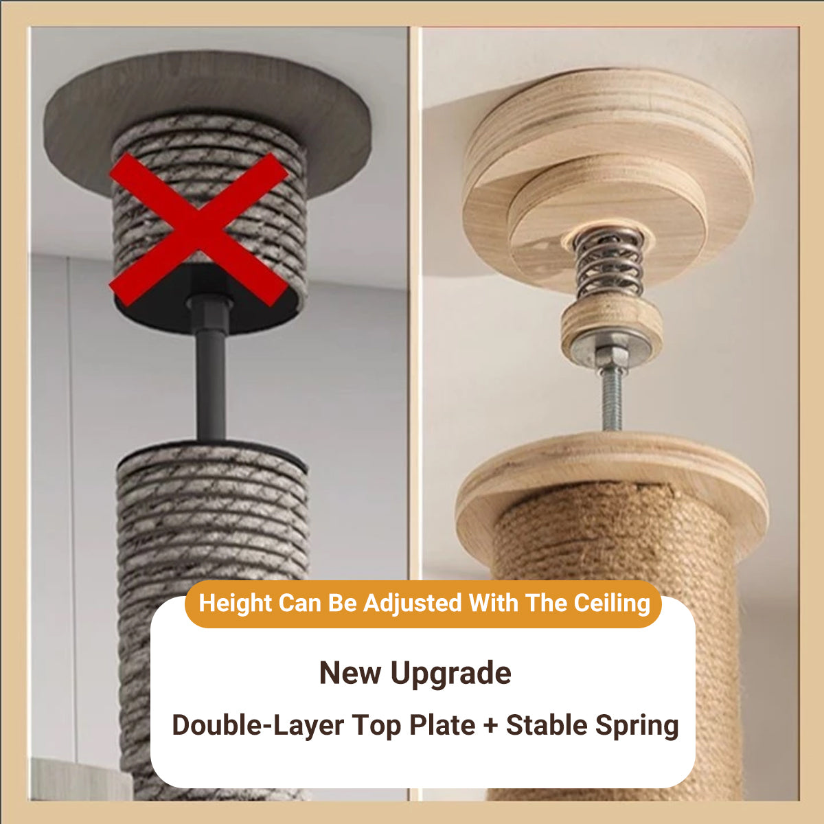 Adjustable Floor-to-Ceiling Cat Tree with Solid Wood Platforms