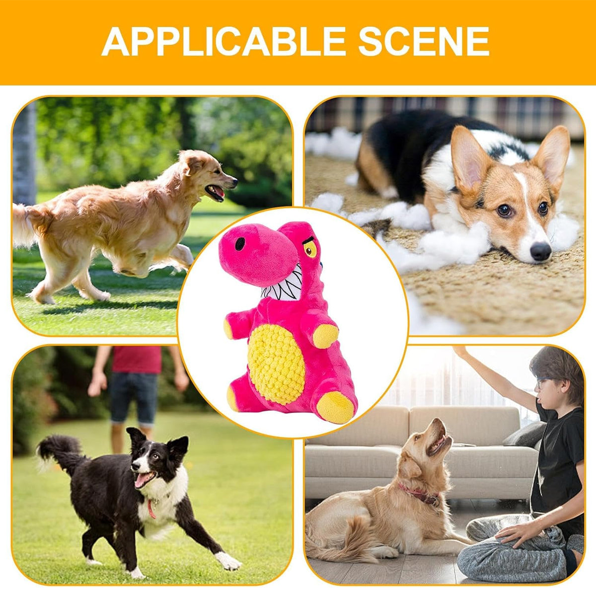 Plush Dinosaur Dog Chew Toy With Squeaker For All Sizes