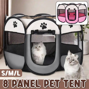 Foldable 8-Panel Pet Tent Portable Pet Playpen for Cats & Small Dogs
