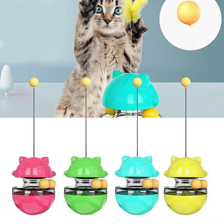 Cat treat ball interactive toy in red with adjustable food holes

