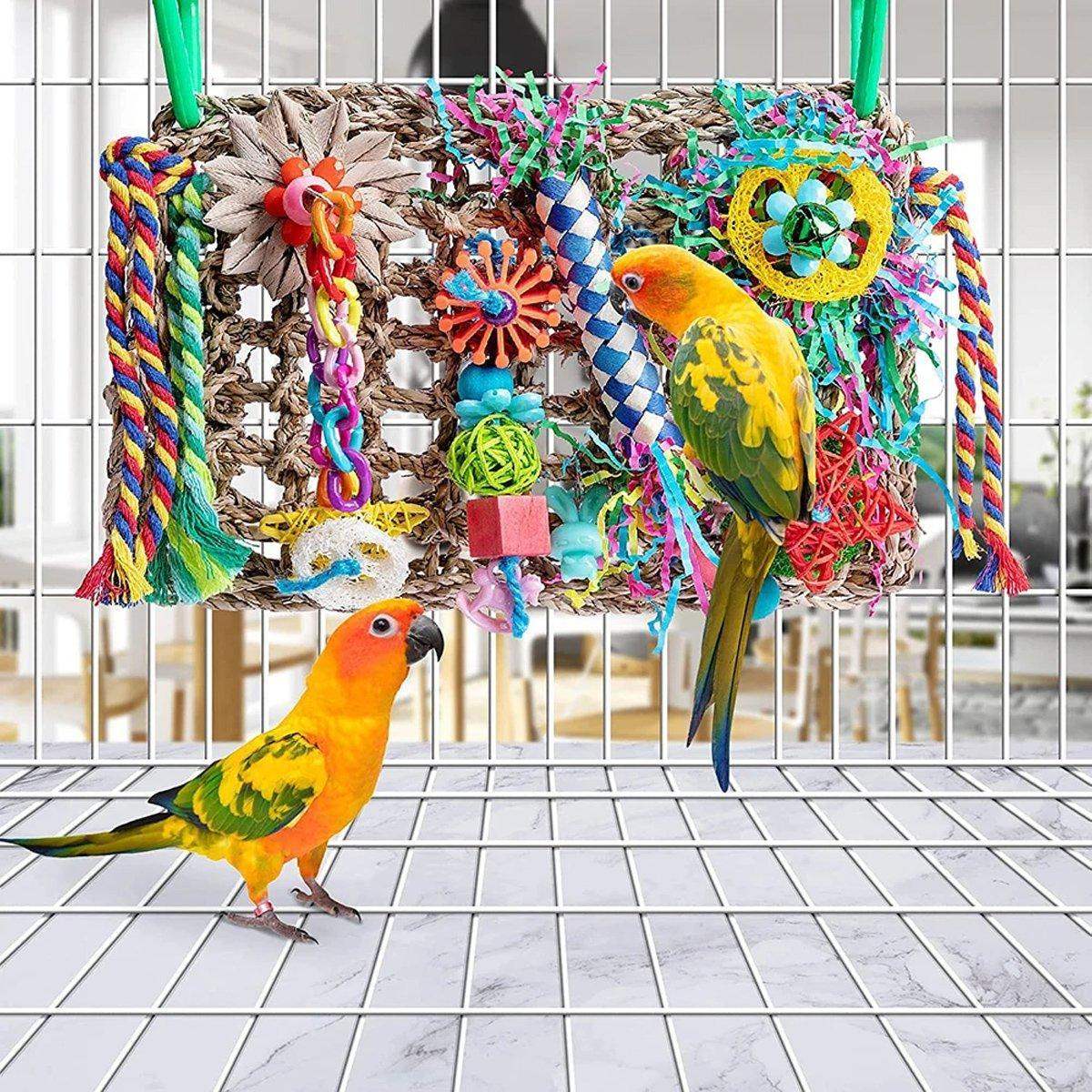 Parrot Bite Toy Grass Net Color Braided Tube Luffa Grass Silk Paper Bite Toy Cage Landscape