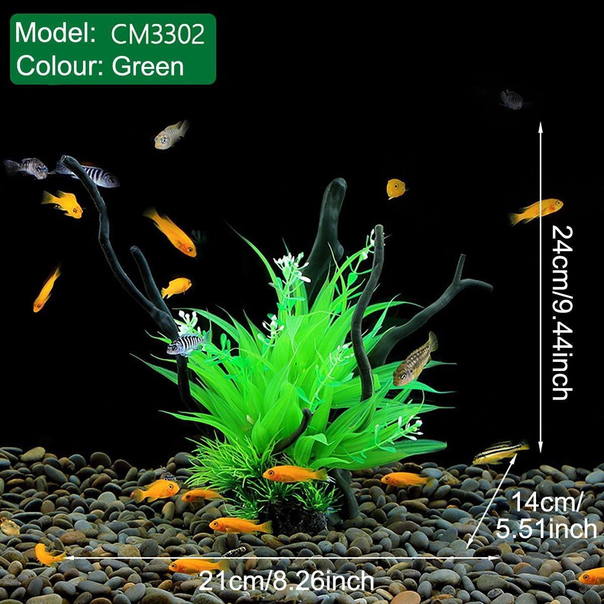 Faux Aquarium Plants Rock Decoration with Simulated Wood & Water Grass