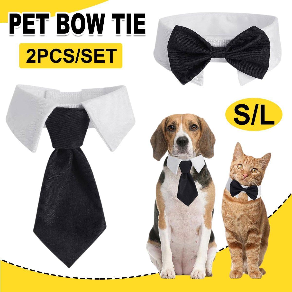 Designer Dog Collars & Designer Cat Collar Set Bow Tie and Necktie Design