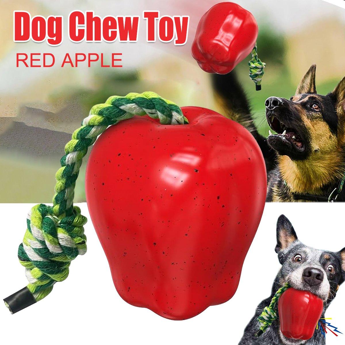 Red Apple Dog Chew Toy with Rope for Play and Dental Health
