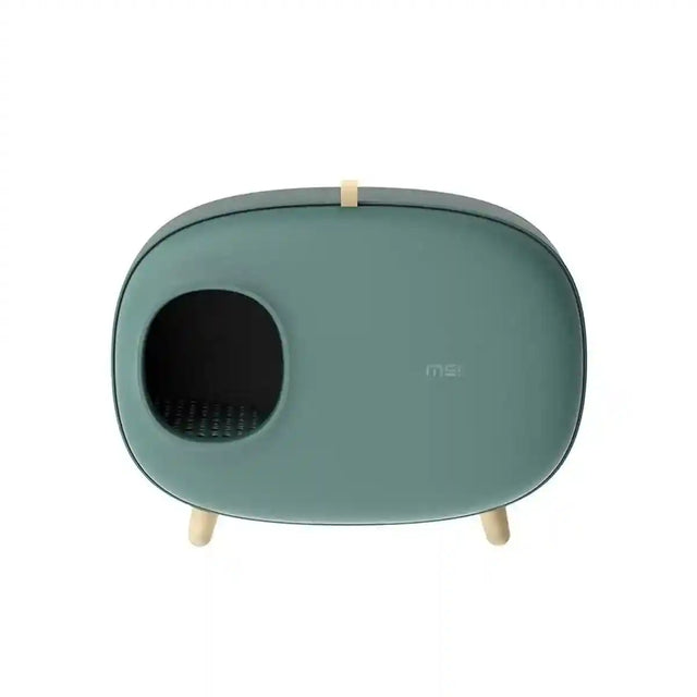 Green Makesure semi-enclosed cat litter box front view