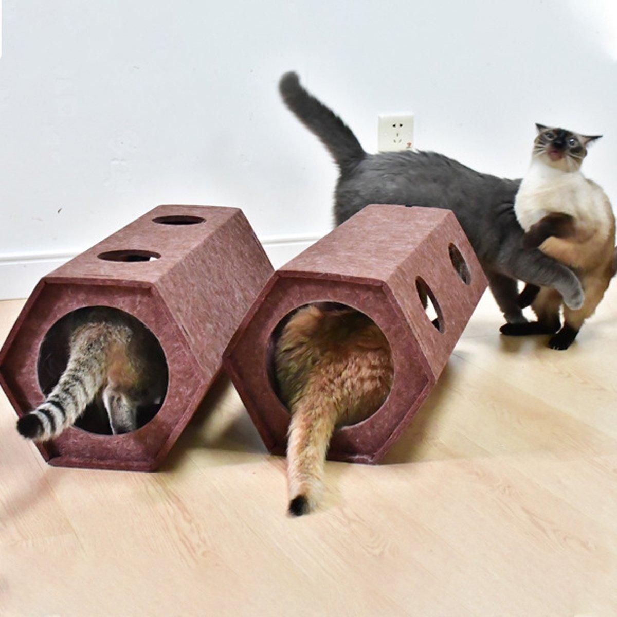 Cat Tunnel Bed Durable Felt Hexagonal Cat Play Tunnel & Bed