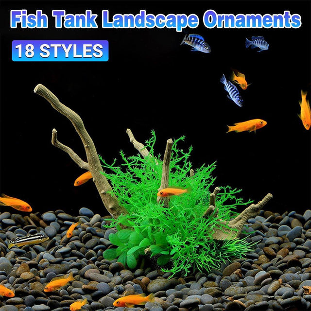 Faux aquarium plants – realistic rock and water grass decoration for tanks.