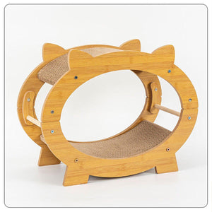 Eco-Friendly Cat Scratcher Lounge - Natural Wood & Corrugated Board