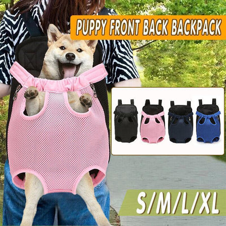 Breathable and secure dog front carrier backpack with legs-out design for small pets