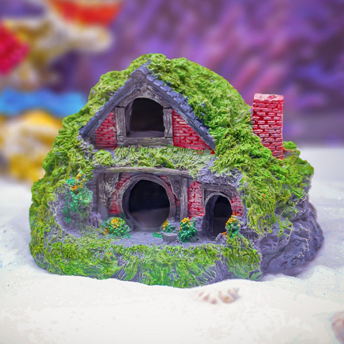 Grass House Aquarium Ornament Realistic Fish Tank Decoration for Fresh & Saltwater