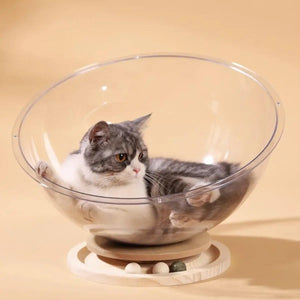 Acrylic Space Capsule Cat Bed Semi-closed Cool Nest Turntable Toy