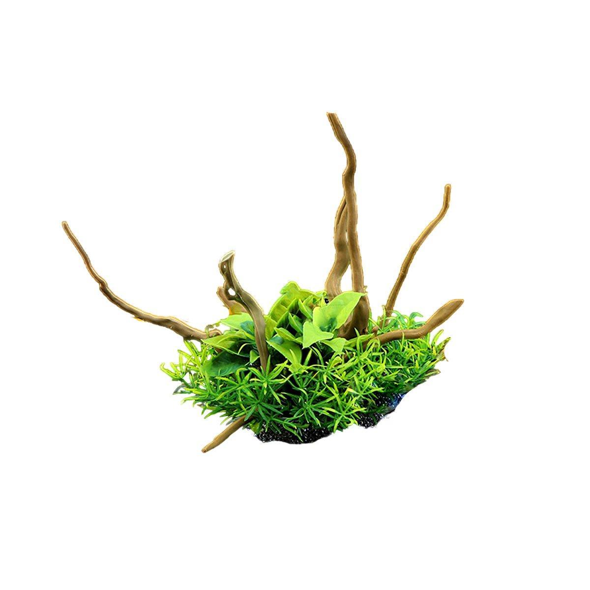 Faux Aquarium Plants Rock Decoration with Simulated Wood & Water Grass