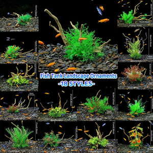 Faux Aquarium Plants Rock Decoration with Simulated Wood & Water Grass