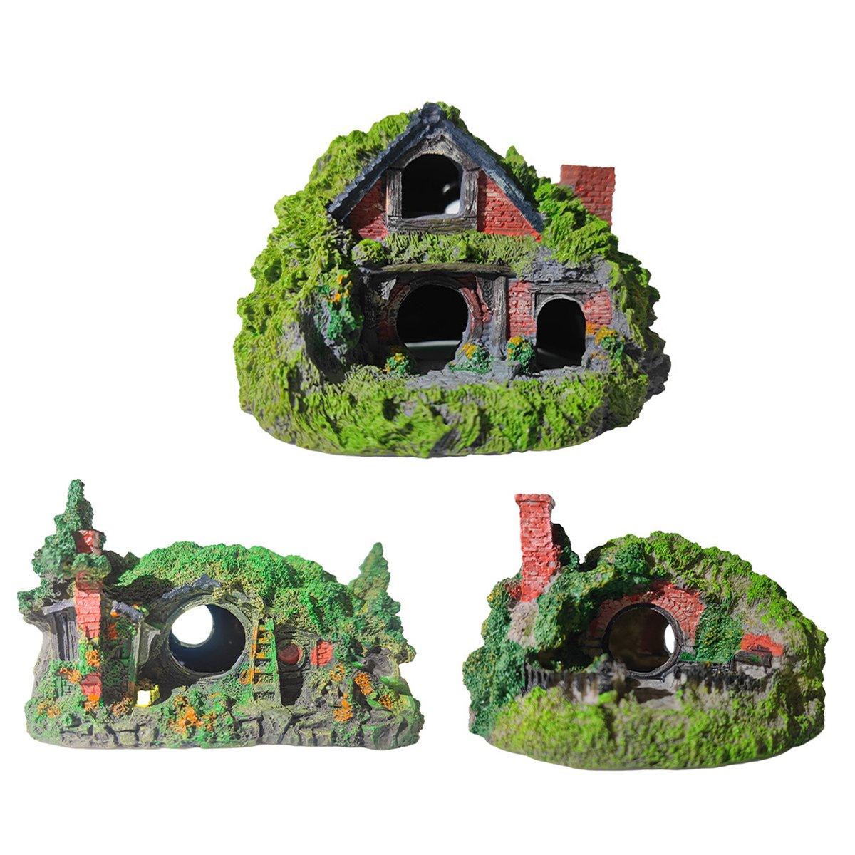 Grass House Aquarium Ornament Realistic Fish Tank Decoration for Fresh & Saltwater
