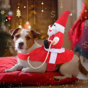 Santa Claus Pet Costume Dog Cat Funny Riding Suit Christmas Holiday Outfit Wear