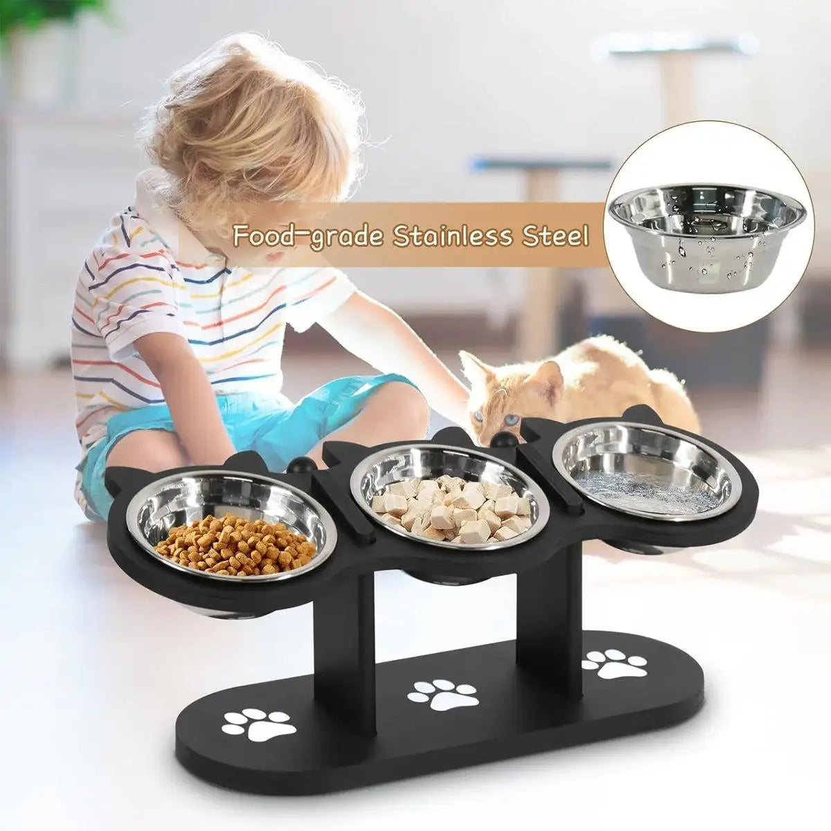Non-Slip 3-in-1 Stainless Steel Pet Bowl For Dogs and Cats