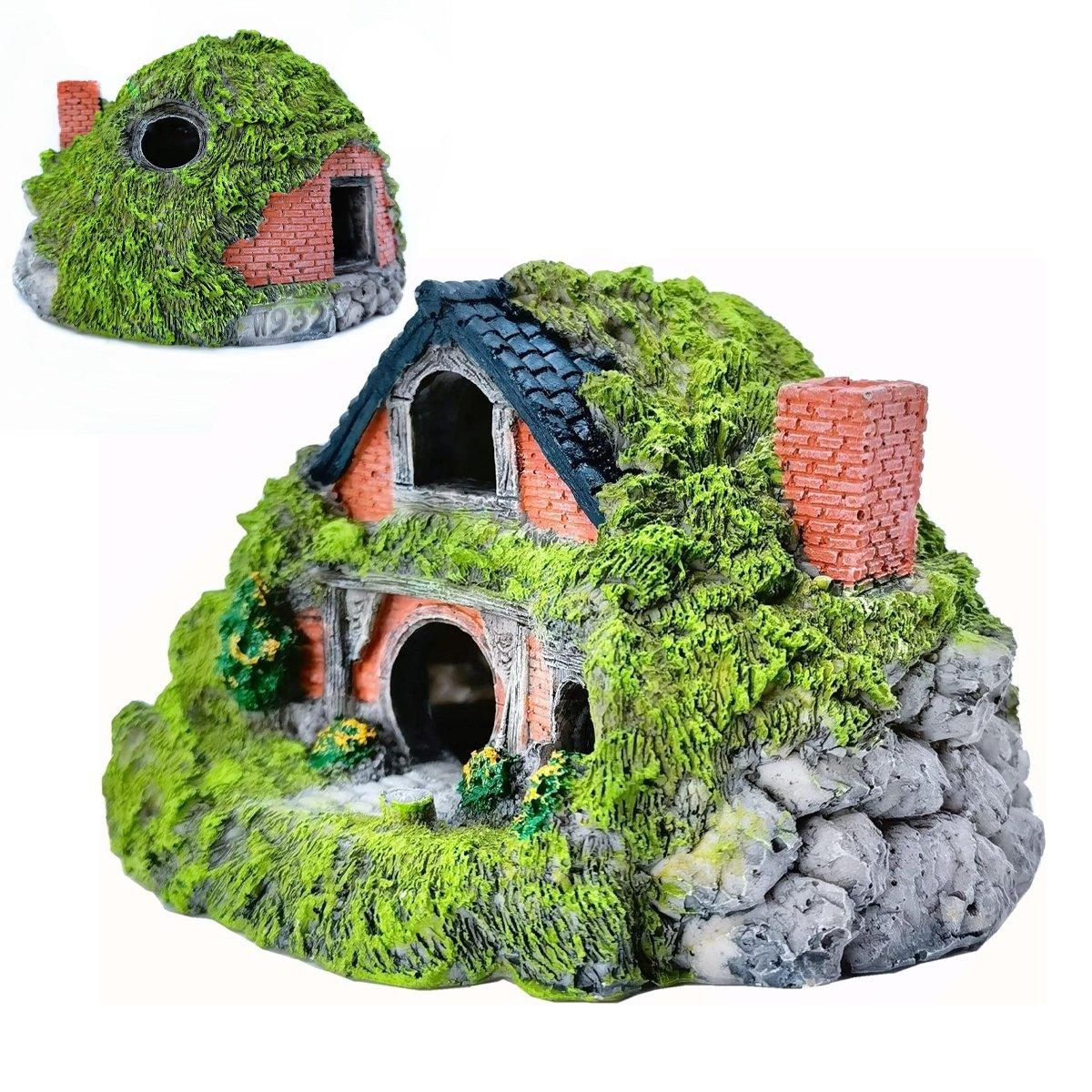 Grass House Aquarium Ornament Realistic Fish Tank Decoration for Fresh & Saltwater