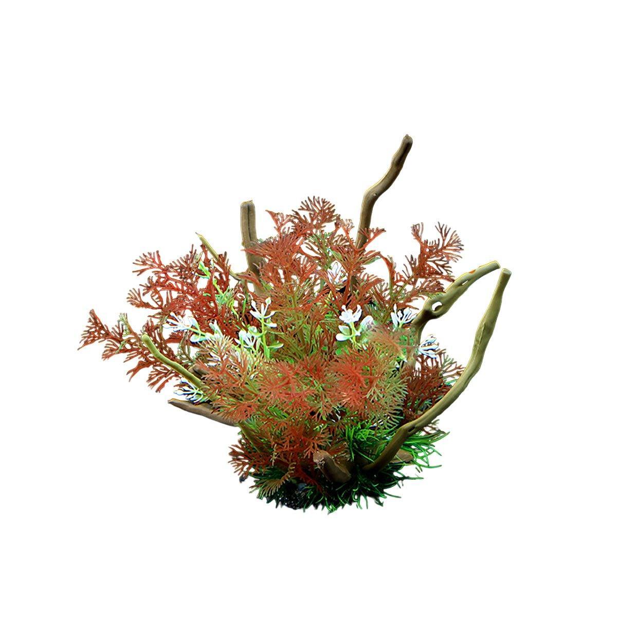 Faux Aquarium Plants Rock Decoration with Simulated Wood & Water Grass