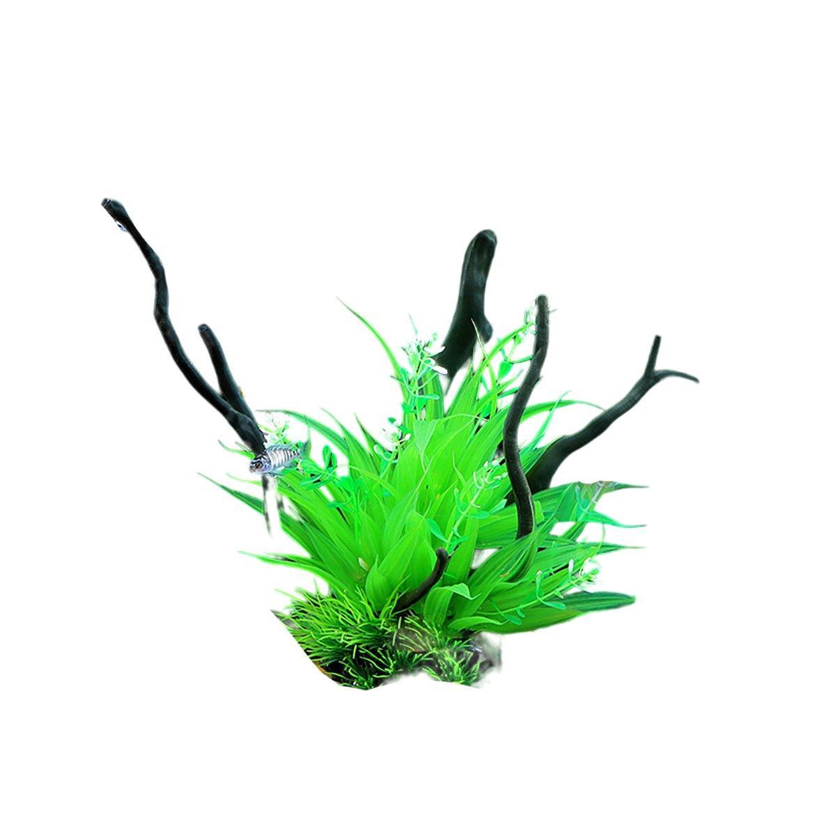 Faux Aquarium Plants Rock Decoration with Simulated Wood & Water Grass