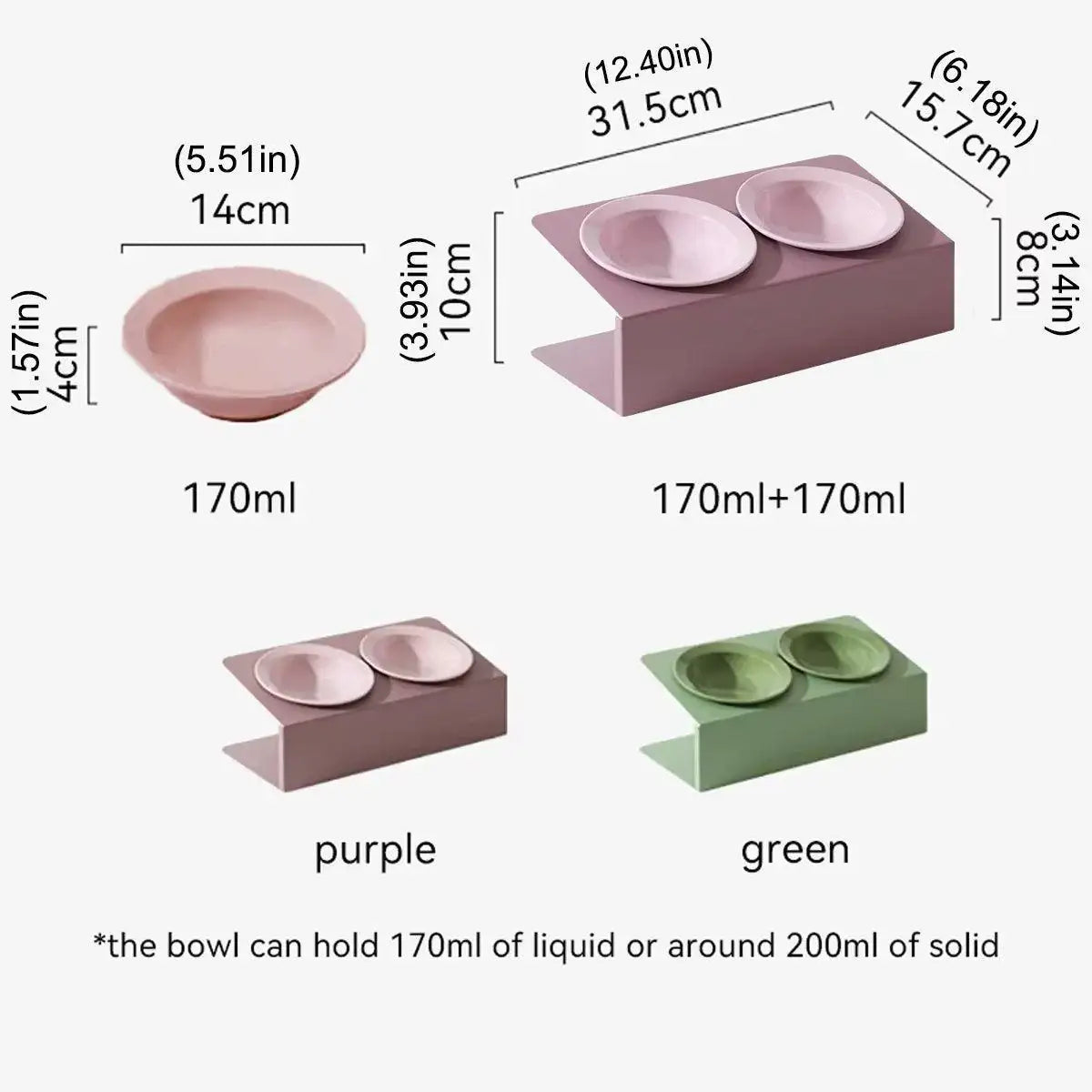 Ceramic Double Cat Bowl with Tilt Stand Elevated Pet Feeder for Comfort