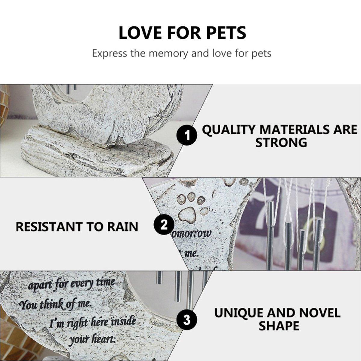 Pet Tombstone Wind Chime Heart-Shaped Memorial with Paw Prints