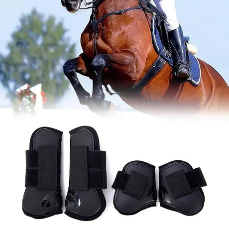 Horse riding chaps in PU material offering leg protection and comfort.