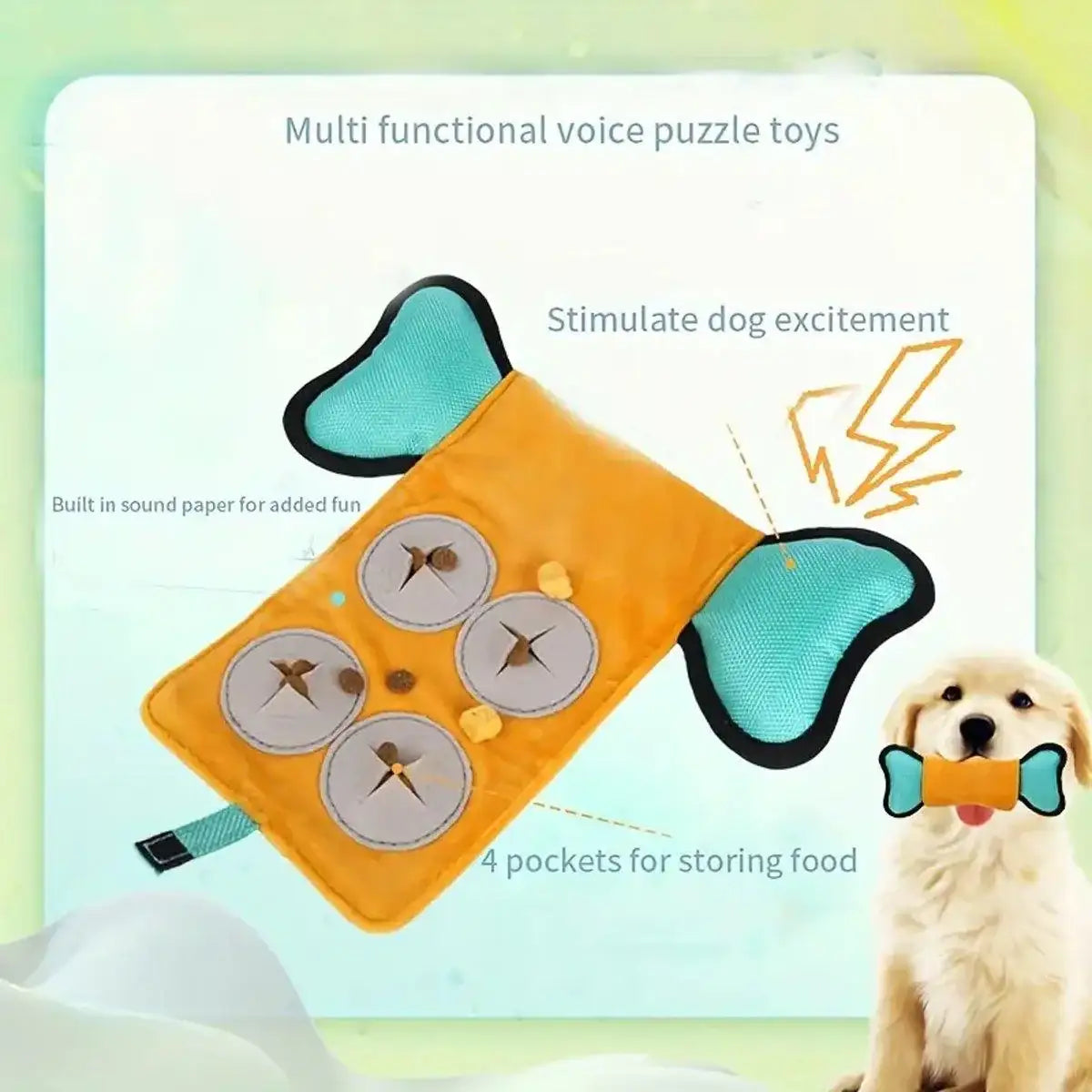 Interactive Canvas Dog Toy with Treat Pockets Crinkle Sound