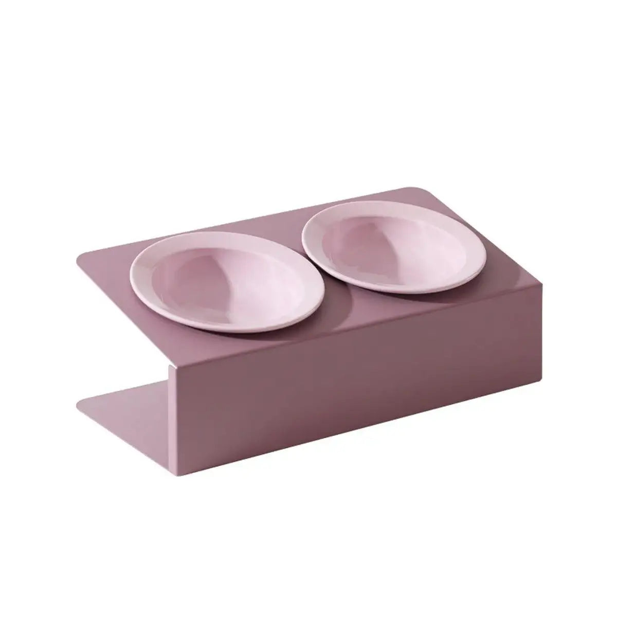 Ceramic Double Cat Bowl with Tilt Stand Elevated Pet Feeder for Comfort