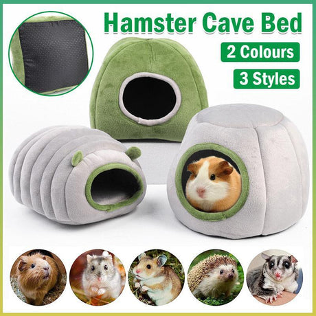 Cozy Plush Hamster House in Grey and Green, designed for small pets like hamsters and chinchillas.