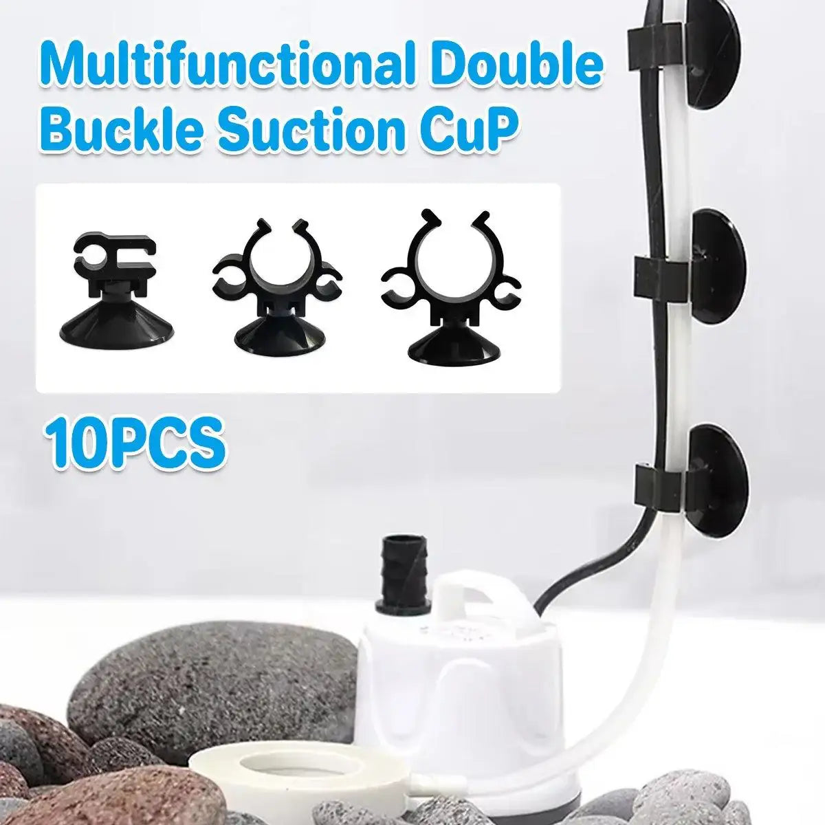 10X Black Heater Double Buckle Suction Cup Sucker Clip Holder Fish Tank Aquarium