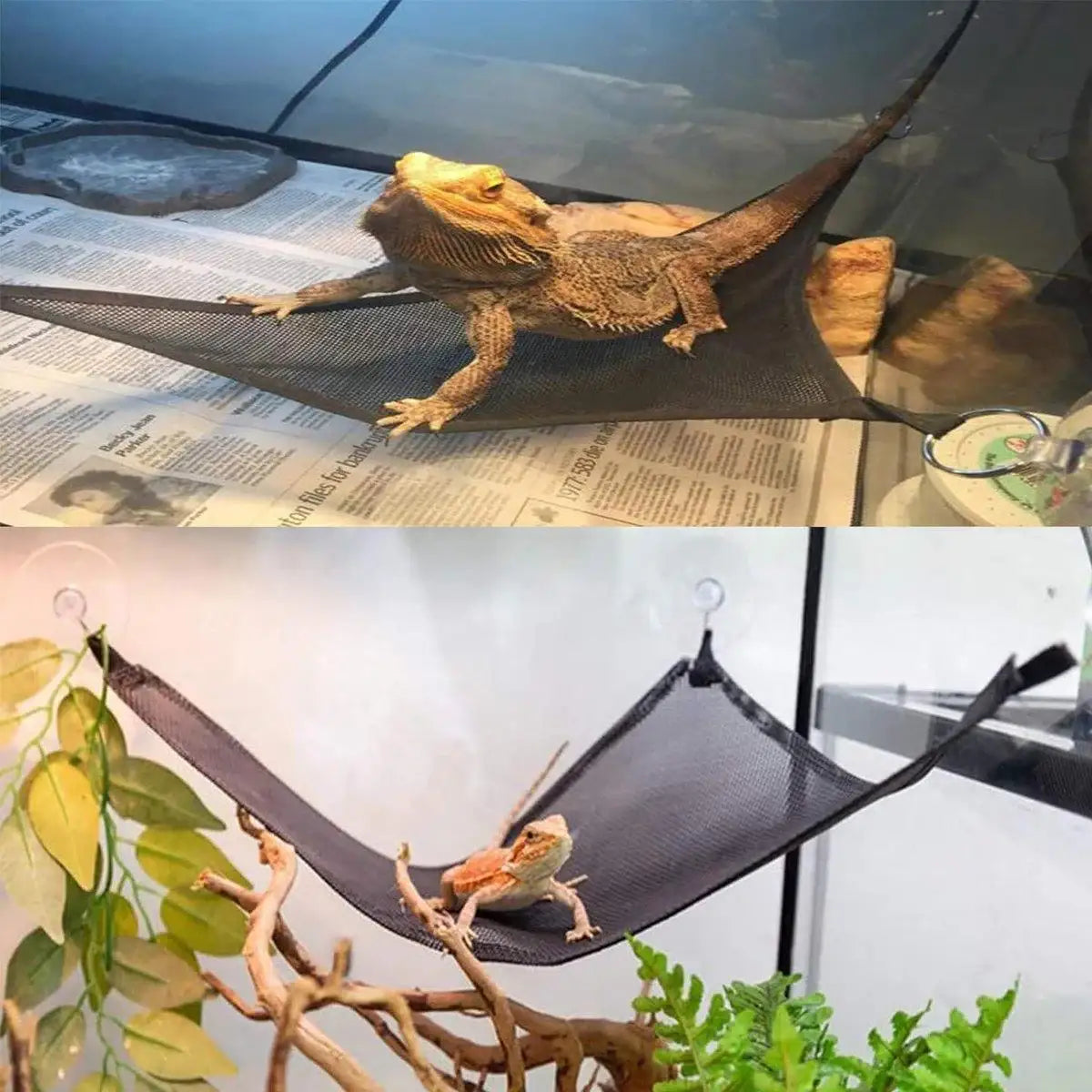 2x Reptile Hammock for Small Large Bearded Dragon Lizard Reptile Snakes Black
