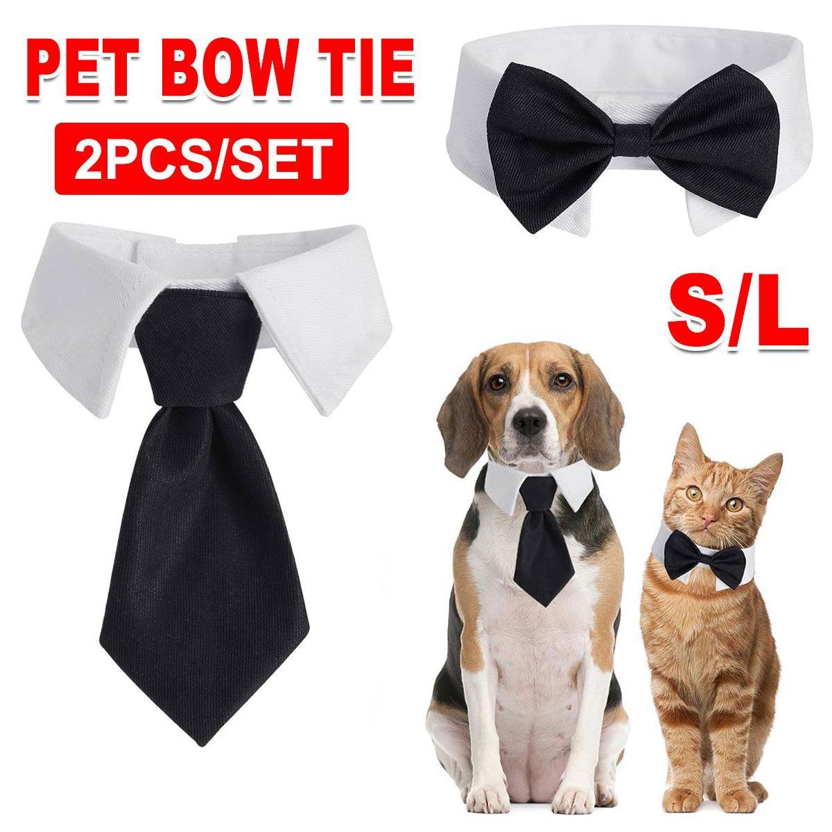 Designer Dog Collars & Designer Cat Collar Set Bow Tie and Necktie Design