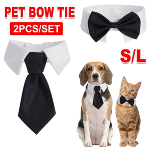 Designer Dog Collars & Designer Cat Collar Set Bow Tie and Necktie Design