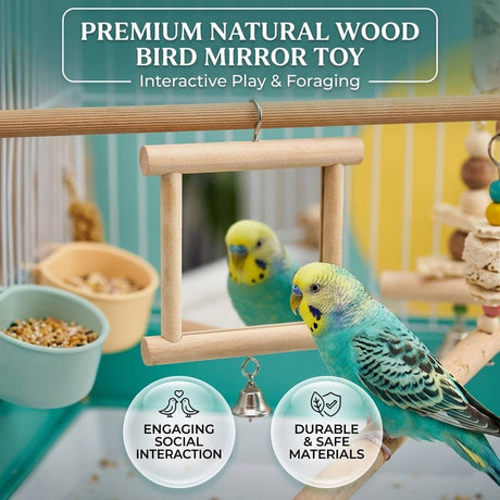 Wooden Bird Mirror Toy with Bell - Image 2
