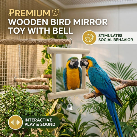 Premium Wooden Bird Mirror Toy with Bell for Parrots
