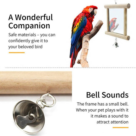 Wooden Bird Mirror Toy with Bell - Image 5