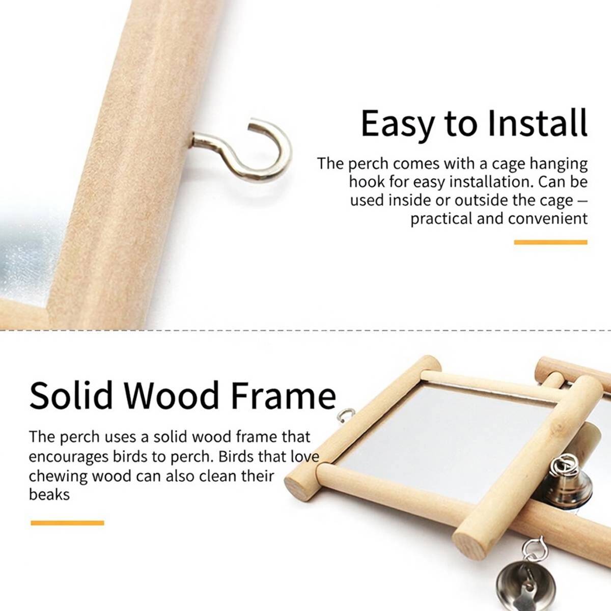 Wooden Bird Mirror Toy with Bell - Image 7