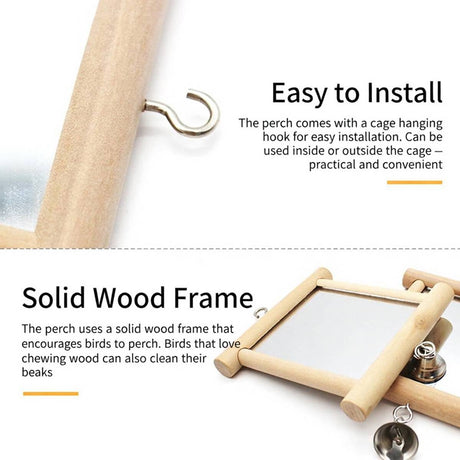 Wooden Bird Mirror Toy with Bell - Image 7