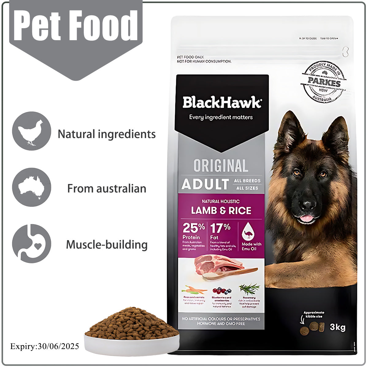 Black Hawk Dog Food Adult Lamb and Rice 3KG High Quality Premium Nutrition