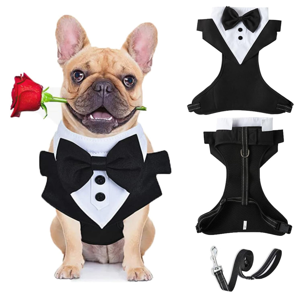 Adjustable Dog Harness and Leash Set with Bowtie No-Pull Vest Design