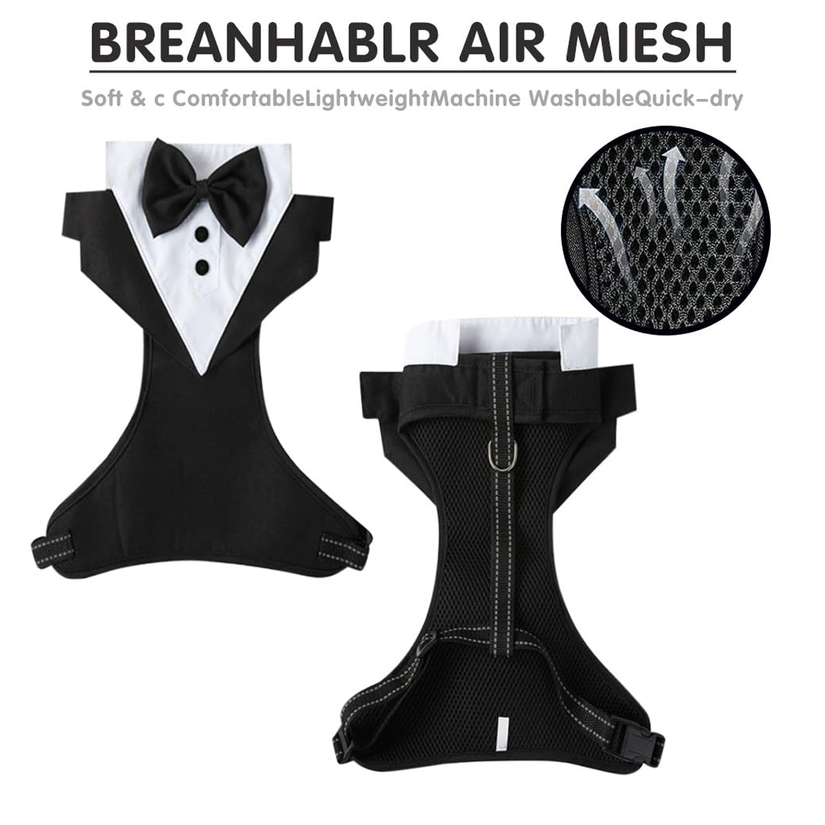 Adjustable Dog Harness and Leash Set with Bowtie No-Pull Vest Design