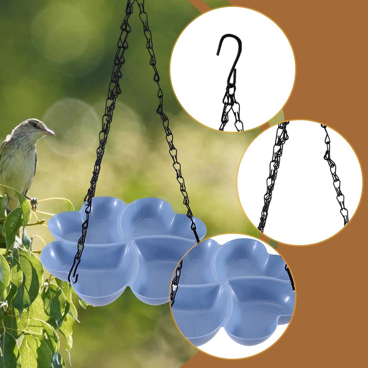 Hanging Bird Feeder Tray With Chain Hook Outdoor Bird Feeding Dish