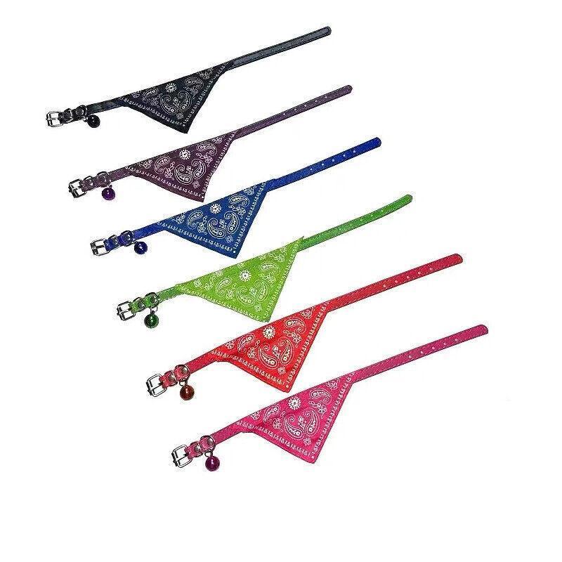 Adjustable Leather Collar with Stylish Dog Bandana Scarf